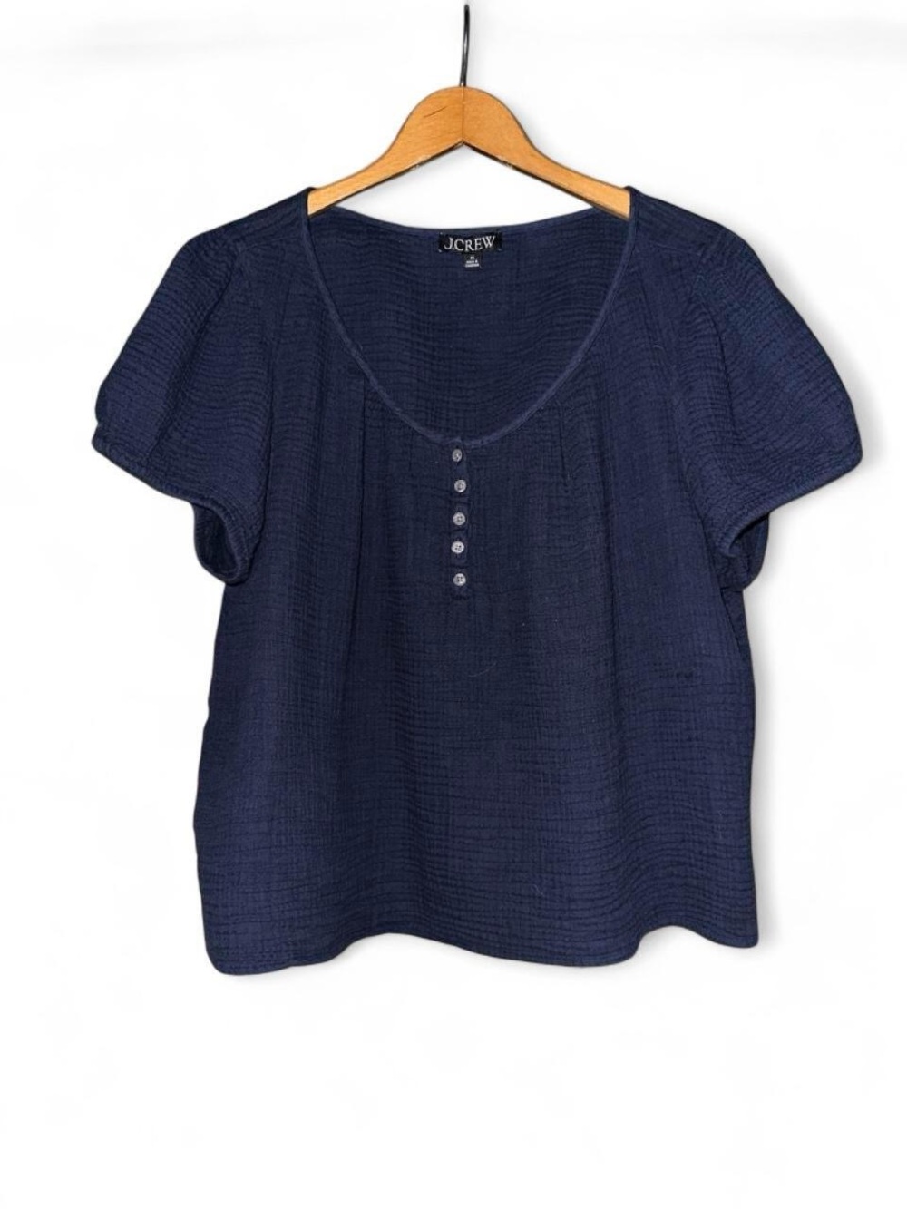 J Crew Blouse Navy Blue Crinkle Gauze Short Sleeve Top Shirt XL Extra Large